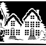 шаблон домики и снеговик